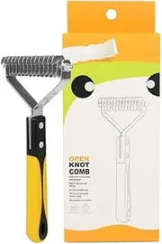Grooming Rake Stripper Tool for Dogs and Cats, Stainless Steel with Wooden Handle for Thick Coats (yellow)