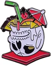 [Pinstant] Tiki Skull Mug Cocktail Drink Pina Colada Umbrella Straw Mai Tai 1.25" Enamel Pin Badge, 1.25 Inches, Enamel, enamel