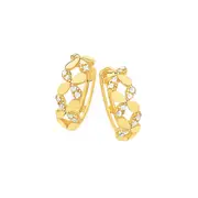 9ct Gold Two Tone Diamond-cut & Polished Flower Cut-out Front Huggie Earrings