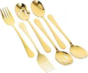 JEWEDECO Essential Restaurant Banquet Stainless Steel Utensils Set 6pc Serving Spoons Forks Ladles Tableware
