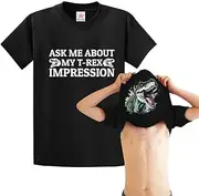 [Stars and Stripes] Ask Me About My T-Rex Impression Funny Dinosaur Flip Tee Vintage Unisex Adults T-Shirt, Black, S
