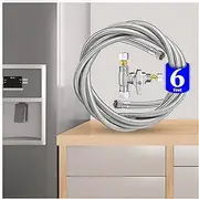 Refrigerator Ice Maker Water Line Kit - Braided Stainless Steel Fridge Water Line with 1/4" Compression Fittings Pex Tubing Core and Water Splitter (6 Feet)