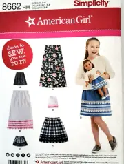 Simplicity 8662 American Girl 18" Doll & Girl Learn-to-Sew Skirts Sz 3-6