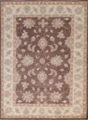 Floral Bohemian Chobi Peshawar Pakistani Area Rug Hand-Knotted 5x7 ft Brown