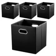 PRANDOM Leather Foldable Cube Storage Bins 13x13 inch in(4-Pack) Black