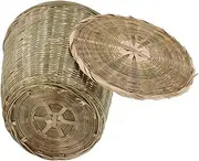 LABRIMP Bamboo Basket Storage Basket Woven Waste Basket Rubbish Bin Bathroom Wastebasket Straw Trash Basket Garbage Can Trash Can with Lid Pastoral Style Basket Toy Basket Manual