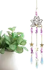 Amethyst Lotus Flower Suncatcher,Elegant Pendant Suncatcher - Amethyst Crystal Ball Bead Wire Wrapped Charm for Garden, Home, Offices