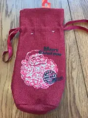 Merry Christmas Red Burlap Wine Bag with Drawstring Ships N 24h