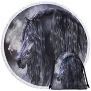 Smoke and Ebony Black Horse Round Beach Towel