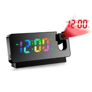 Digital Colourful Light LED Alarm Clock with Projector - Black