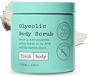 Frank Body Glycolic Body Scrub | Vegan, Cruelty Free, Exfoliating Body Scrub | Helps to Fight Breakouts and Soothes Skin & Marks with AHA, Pumice, Witch Hazel, and Niacinamide | 8.82 oz / 250 g