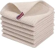 [LONGHAOCHA] 100% Cotton Kitchen Dish Cloths, Waffle Weave Ultra Soft Absorbent Dish Towels for Drying Dishes Quick Drying Kitchen Towels Dish Rags, 13 X 13 Inches, 6-Pack (Beige)