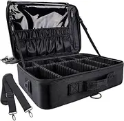 GZCZ 3 Layers Large Capacity Travel Professional Makeup Train Case Cosmetic Brush Organizer Portable Artist Storage bag 16.5 inches with Adjustable Dividers and shoulder strap for Make up Accessories