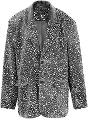 [Sweejim] Women Rose Red Sequins Big Size Shining Casual Blazer Fashion Lapel Long Sleeve Jacket