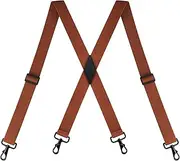 [BoiLafiYon] Brown Suspender for Men X-Back 1.4 Inches Wide Button End Elastic Adjustable Suspenders, Brown