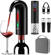 Wine Opener Day Gift Set with Electric Wine Bottle Opener, Wine Decanter&Wine Aerator and Pourer, wine stopper, Foil Cutter and EVA Storage Bag, Rechargeable and Automatic(Black)