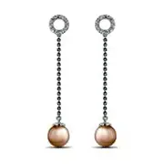 7.0mm Cultured Freshwater Pearl and White Lab-Created Sapphire Open Circle Linear Drop Earrings in Sterling Silver