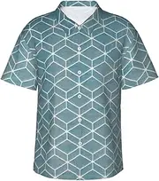 [FSCEV] Blue Lattice Mens Hawaiian Short Sleeve Shirt Cardigan Funky Summer Beach Casual Holiday Party