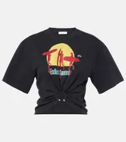 [Rabanne] Rabanne Printed cropped cotton jersey T-shirt AU 14 multicoloured