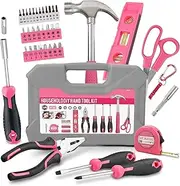 [Hi-Spec] 42pc Pink Household Tool Kit for Ladies and Woman. Essential Hand Toolset for Basic DIY Repairs and Maintenance at Home, Office and Garage. With Plastic Tool Box Storage Case.