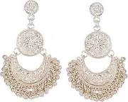 [Touchstone] Indian Bollywood Finely Hammered And Embossed Traditional Charming Look Dangling Chand Baali Half Moon Motif Designer Jewelry Earrings For Women