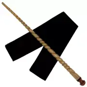 15" Hand Turned Carved Spiral Teak Wood Magic Wand Witch Wizard w/Free VelvetBag