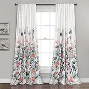 Lush DÉCOR Zuri Flora Curtains Light Filtering Window Panel Set for Living, Dining, Bedroom (Pair), 84 x 52 in, Blue and Coral, 2 Count