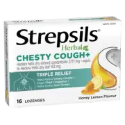 Strepsils Herbal Chesty Cough + 16 Lozenges - Honey Lemon Flavour Sore Throat