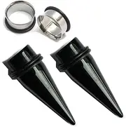 [Zaya Body Jewelry] 1/2" 12mm Black Tapers and Steel Tunnels Ear Gauging Kit