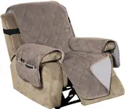 Recliner Covers Velvet Slip Resistant Recliner Sofa Slipcover Seat Couch Furniture Protector with Elastic Straps Recliner Cover - Taupe