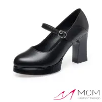 在飛比找momo購物網優惠-【MOM】真皮跟鞋 高跟跟鞋 一字跟鞋/真皮淺口防水台優雅一