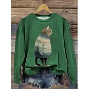 Women's Sweatshirt Pullover Cat Casual Sports Print Active Sportswear Round Neck Long Sleeve Top Micro-elastic Fall Winter Comfrt Breathable Soft Fabric