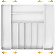 SimpleHouseware Expandable Cutlery Drawer Organiser, Adjustable Flatware and Utensil Tray for Kitchen, White