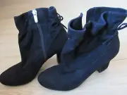 Enzo Angiolini Gregory Ankle Boots Black Suede Zipper Round Toe 6.5M.Heel 3.5