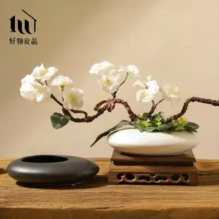 【好物良品】中式古典禪意扁形陶瓷花瓶(花藝花器 插花裝飾品 桌面餐桌擺飾)