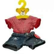 BUILD A BEAR Red Gingham Top Shirt NWT Sparkle Jean Shorts Rhinestones Sequin
