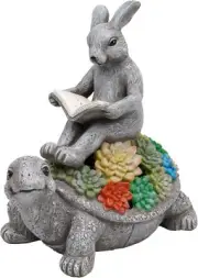 Cute Rabbit And Turtle Garden Statue With Solar Light For Outdoor Decor