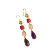 Kinza Sterling Silver Earrings with Rose Quartz Stone - Shiny Finish Jewellery in Australia