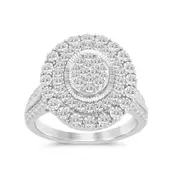 Bevilles Miracle Surround Halo Oval Shaped Ring with 1.00ct of Diamonds in Sterling Silver