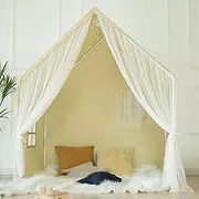 Large Kids Play Tent with Mat, XICEN Play Tent Indoor with Star Lights and Windows, Playhouse for Boys and Girls Aged 3+, Kid Tent with Mat Washable (#2-Cream)