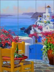 Ceramic Tile Mural Backsplash Senkarik Mediterranean Greek Seascape Art MSA182
