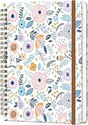 WLPFSAHF Spiral Journal Notebook for Women, Hardcover A5 College Ruled Notebook, 120 Pages, Thick Paper, Cute Lined Journal for School, Office & Work, 6 x 8.4 in(Pink Flowers)