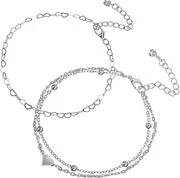 [MOBUTOFU] 2pcs Women Heart Anklet Bracelet Jewelry Boho Style Love Charm Anklet for Beach Parties