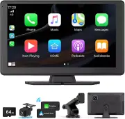 Portable Carplay Screen for Car 5K Dash Cam, 9" Wireless Carplay & Android Auto