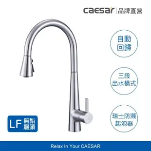 【CAESAR 凱撒衛浴】無鉛立式伸縮廚房龍頭-不鏽鋼絲光色 K905CSL(不含基本安裝 / 抽拉式水龍頭)