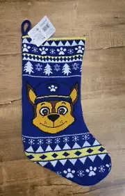 NWT PAW PATROL Christmas Stocking Blue Nickelodeon Holiday Knit Lined 19"