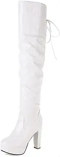 [ZJWBB] Thigh High Boots for Women Patent Leather PU Chunky Block Heel Sexy Fashion Dress Wedding High Heels Thigh High Boots