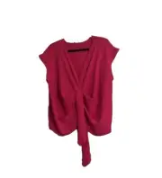 Zara Blouse Sz L Hot Pink Tie Front V-Neck Cap Sleeves Lightweight Work Casual
