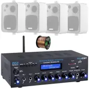 Pyle Bluetooth Home Amplifier Receiver, 4x 4" 30W Max Indoor/Outdoor Speakers