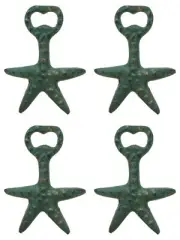 Rustic Verdigris Green Cast Iron Nautical Sea Star Starfish Bottle Opener 4-Pack